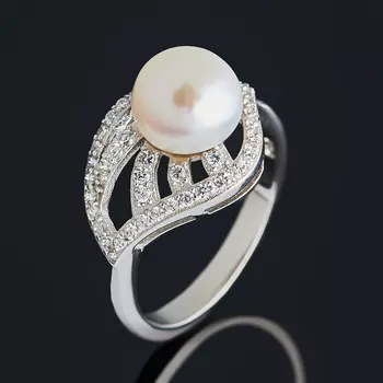 Кольцо жемчуг (серебро 925 пр.) размер 17