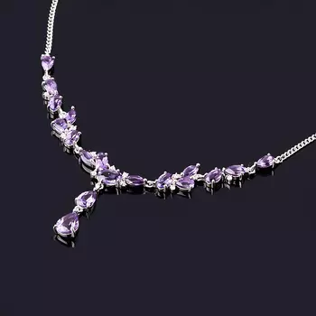 Колье аметист (серебро 925 пр. родир. бел.) огранка 45 см (+5 см)