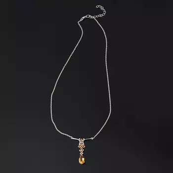 Колье цитрин (серебро 925 пр. родир. бел.) огранка 3 мм 45 см (+5 см)