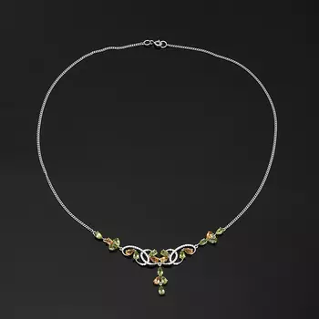 Колье хризолит, цитрин (серебро 925 пр. родир. бел.) огранка 45-50 см