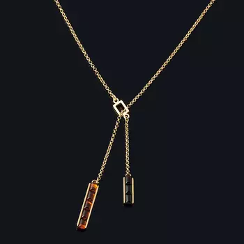 Колье янтарь (серебро 925 пр. позолота) длинные 70 см