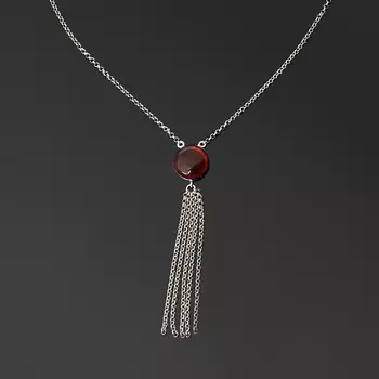 Колье янтарь (серебро 925 пр. родир. бел.) 12 мм 44 см (+5 см)