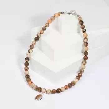 Колье яшма мукаит, океаническая (серебро 925 пр.) 8 мм 41-44 см