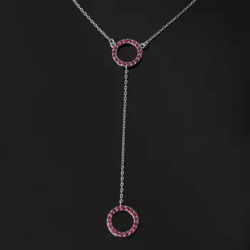 Колье рубин (серебро 925 пр. родир. бел.) огранка 2 мм 43 см (+5 см)