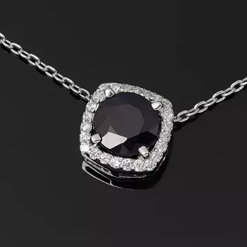 Колье сапфир черный (серебро 925 пр. родир. бел.) огранка 8 мм 40 см (+5 см)