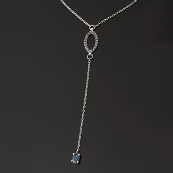 Колье сапфир (серебро 925 пр. родир. бел.) огранка 42 см (+4 см)