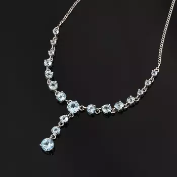 Колье топаз голубой (серебро 925 пр. родир. бел.) огранка 45 см (+5 см)