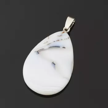 Кулон агат белый (биж. сплав) капля 4,5 см