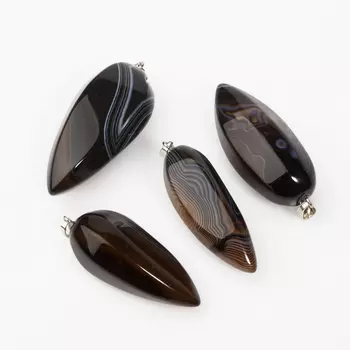 Кулон агат черный (биж. сплав) 5-7 см