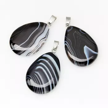 Кулон агат черный (биж. сплав) капля 4,5 см