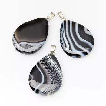 Кулон агат черный (биж. сплав) капля 5 см