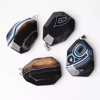 Кулон агат черный (биж. сплав) огранка 5 см