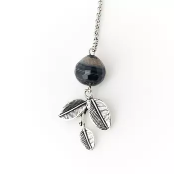 Кулон агат черный (биж. сплав, сталь хир.) огранка