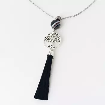 Кулон агат черный (биж. сплав, сталь хир., текстиль) огранка