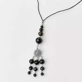 Кулон агат черный (биж. сплав, текстиль) огранка