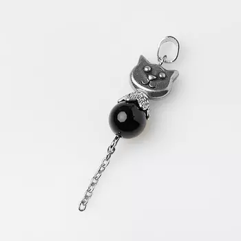 Кулон агат черный кот (биж. сплав)
