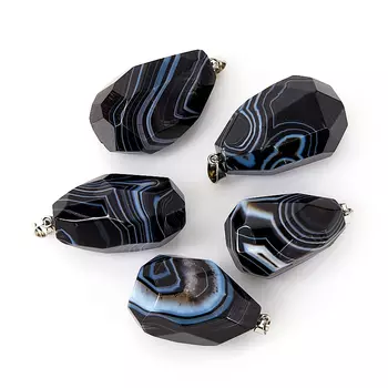 Кулон агат черный огранка (биж. сплав) 4,5-5 см