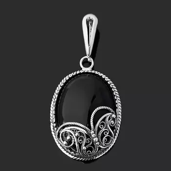 Кулон агат черный (серебро 925 пр. оксидир.) овал