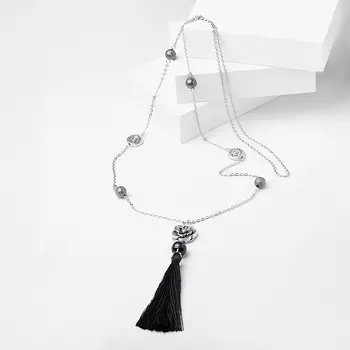 Кулон агат черный (текстиль, сталь хир., биж. сплав)