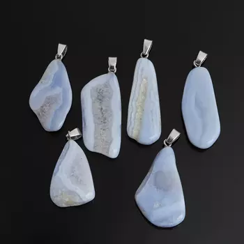 Кулон агат голубой (биж. сплав) галтовка 4-5 см