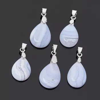 Кулон агат голубой (биж. сплав) капля 2,5-3 см