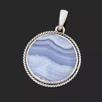 Кулон агат голубой (серебро 925 пр. оксидир.) круг