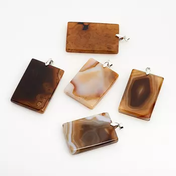 Кулон агат коричневый (биж. сплав) прямоугольник 6-7,5 см