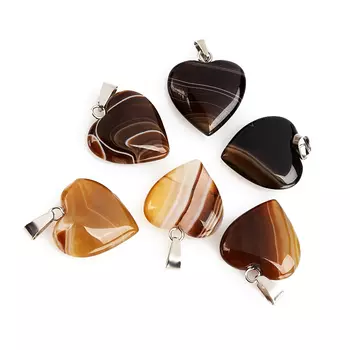 Кулон агат коричневый (биж. сплав) сердечко 2,5-3 см