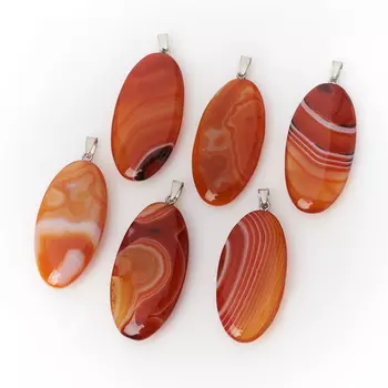 Кулон агат красный (биж. сплав) овал 5,5-6 см