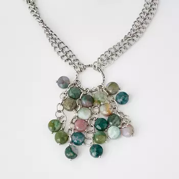 Кулон агат моховой (биж. сплав, сталь хир.) огранка