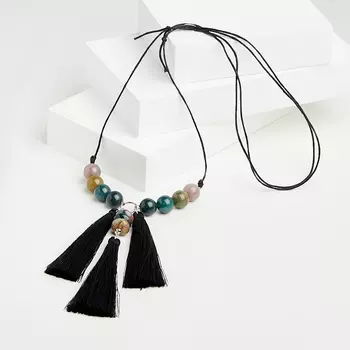 Кулон агат моховой (биж. сплав, текстиль)