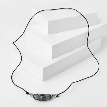 Кулон агат моховой (биж. сплав, текстиль)