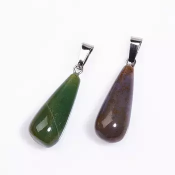 Кулон агат моховой капля (биж. сплав) 3,5 см