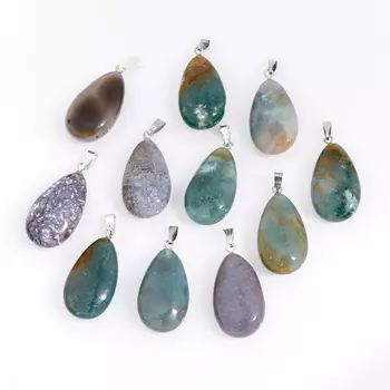 Кулон агат моховой (биж. сплав) капля 3,5-4 см