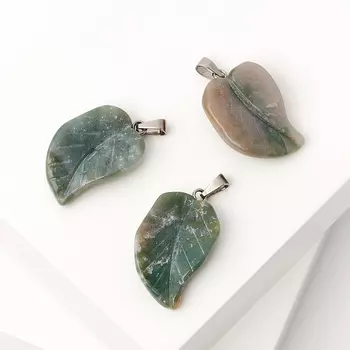 Кулон агат моховой лист (биж. сплав) 3 см