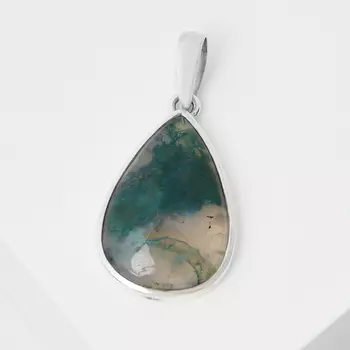 Кулон агат моховой (серебро 925 пр.) капля