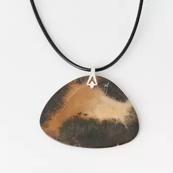 Кулон агат пейзажный (биж. сплав, текстиль)