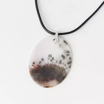 Кулон агат пейзажный (биж. сплав, текстиль) овал