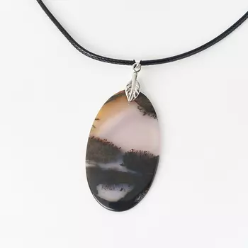 Кулон агат пейзажный (биж. сплав, текстиль) овал