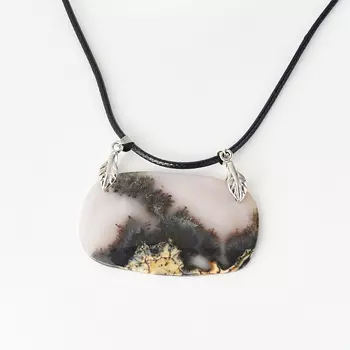 Кулон агат пейзажный (биж. сплав, текстиль) прямоугольник