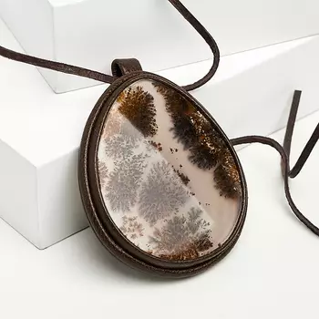 Кулон агат пейзажный (кожа натуральная) капля