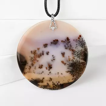 Кулон агат пейзажный круг (биж. сплав)