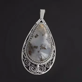 Кулон агат пейзажный (нейзильбер) капля