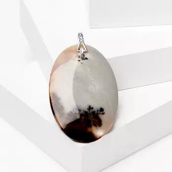 Кулон агат пейзажный овал (биж. сплав)