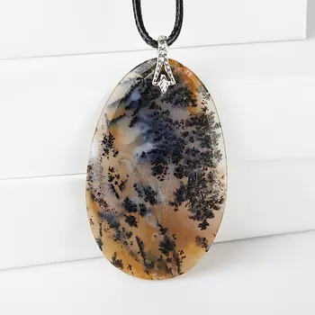 Кулон агат пейзажный овал (биж. сплав)