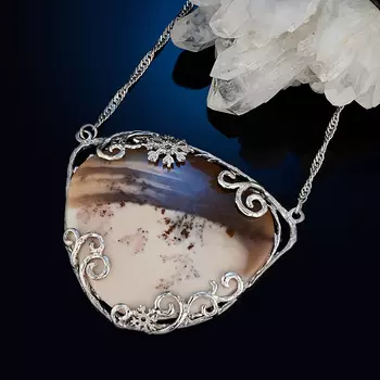 Кулон агат пейзажный (серебро 925 пр. позолота, родир. бел.)