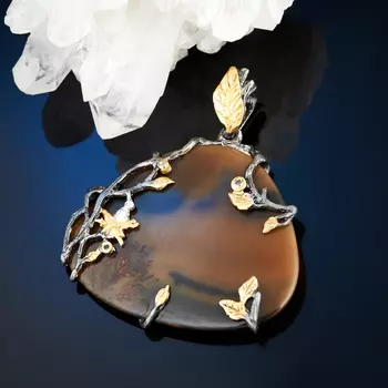 Кулон агат пейзажный (серебро 925 пр., позолота)