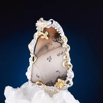 Кулон агат пейзажный (серебро 925 пр., позолота)