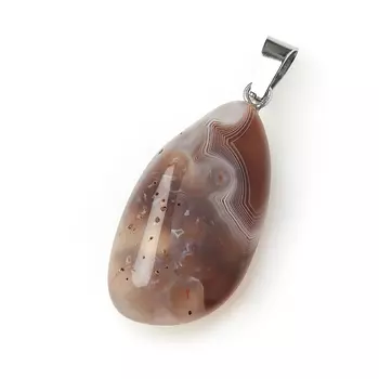 Кулон агат серый (биж. сплав) галтовка 4 см