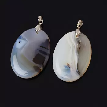 Кулон агат серый (биж. сплав) овал 4,5 см